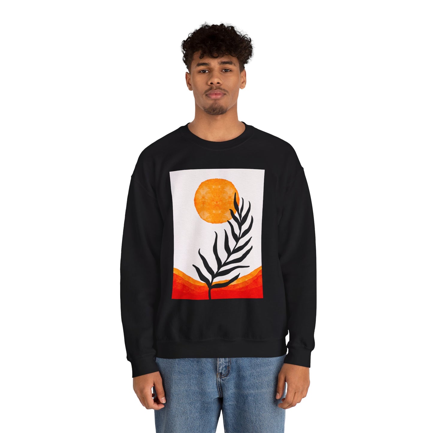 Bohemian Sun & Leaf Crewneck Sweatshirt, Cozy Unisex Sweatshirt, Nature-Inspired Apparel, Fall Fashion, Gift for Nature Lovers