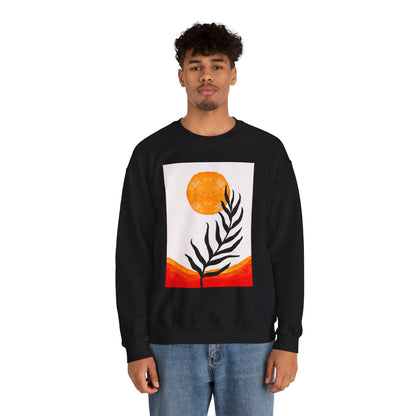 Bohemian Sun & Leaf Crewneck Sweatshirt, Cozy Unisex Sweatshirt, Nature-Inspired Apparel, Fall Fashion, Gift for Nature Lovers