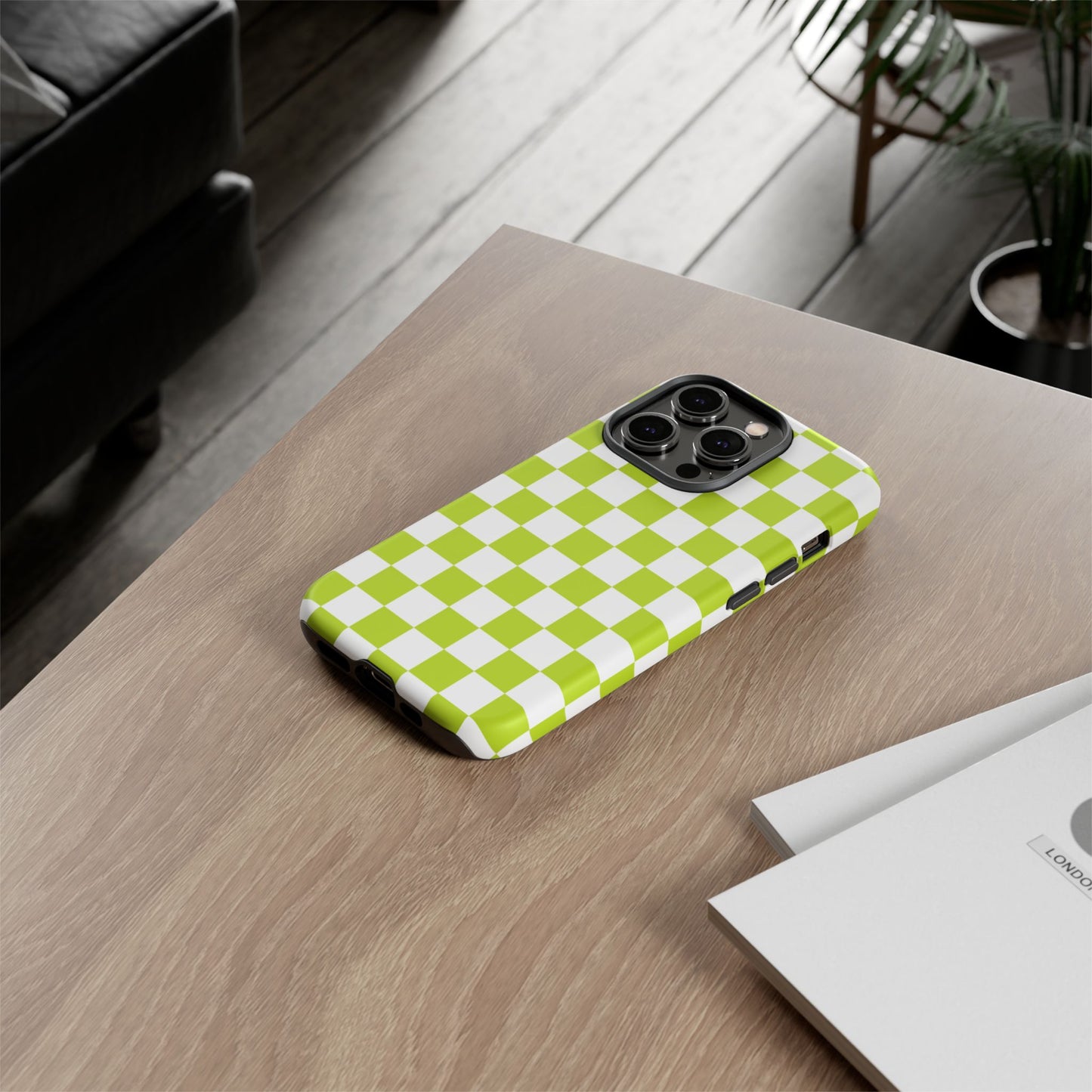Lively Checker Pattern Phone Case | Tough Cases, Green Checkered Design, Unique Cell Phone Cover, Trendy Accessory, Gift Idea
