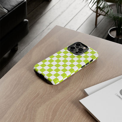 Lively Checker Pattern Phone Case | Tough Cases, Green Checkered Design, Unique Cell Phone Cover, Trendy Accessory, Gift Idea