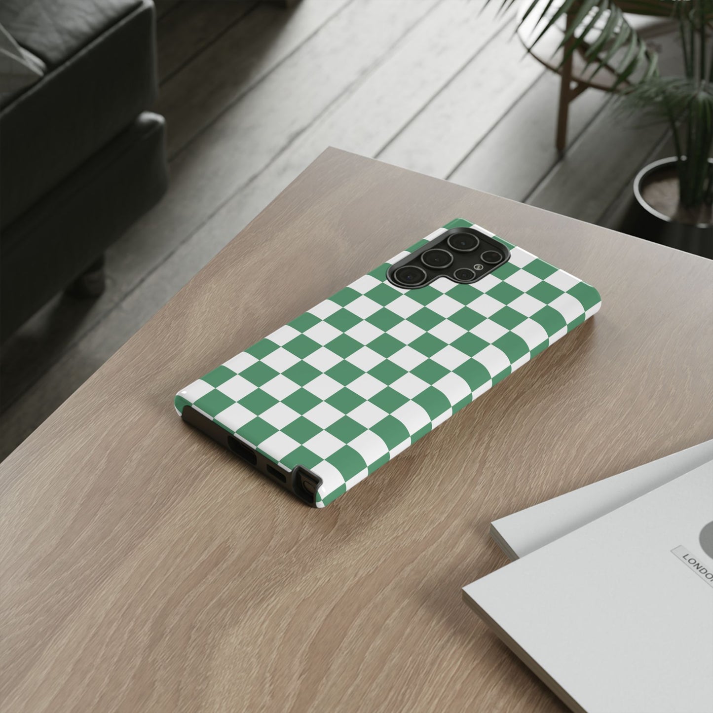 Stylish Phone Case - Green Checker Print, Trendy Phone Cover, Unique Gift, Modern Accessories, Eco-Friendly Case