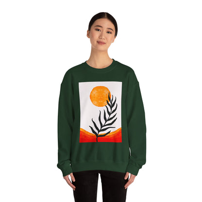 Bohemian Sun & Leaf Crewneck Sweatshirt, Cozy Unisex Sweatshirt, Nature-Inspired Apparel, Fall Fashion, Gift for Nature Lovers