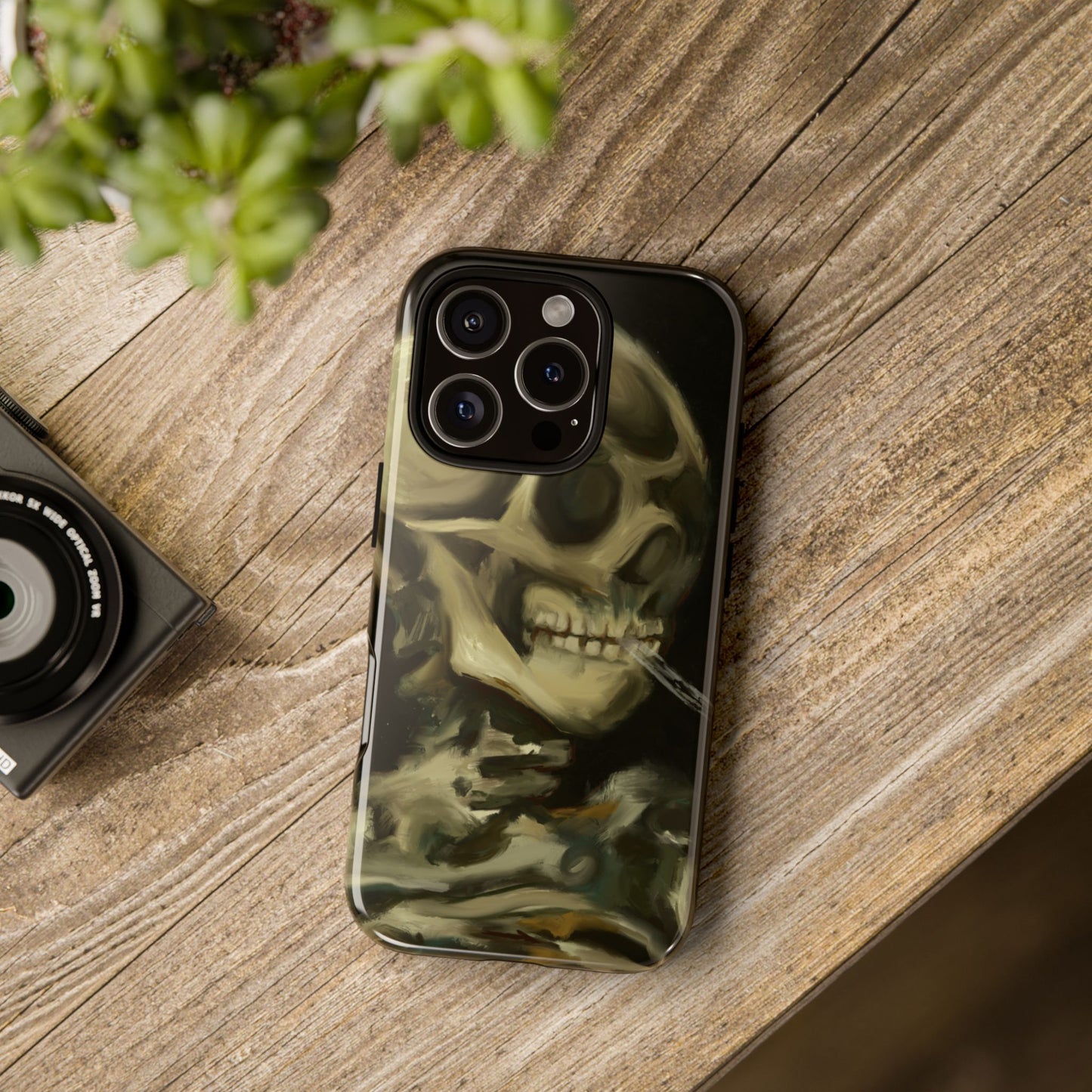 Skull Phone Case - Tough Cases, Macabre Style, Unique Accessories, Perfect for Halloween, Gothic Decor, Edgy Gift Idea | Van Gogh Reimagined, Abstract Twist on  Van Gogh's Skeleton with Burning Cigarette