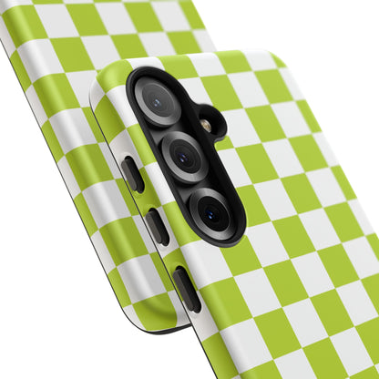 Lively Checker Pattern Phone Case | Tough Cases, Green Checkered Design, Unique Cell Phone Cover, Trendy Accessory, Gift Idea