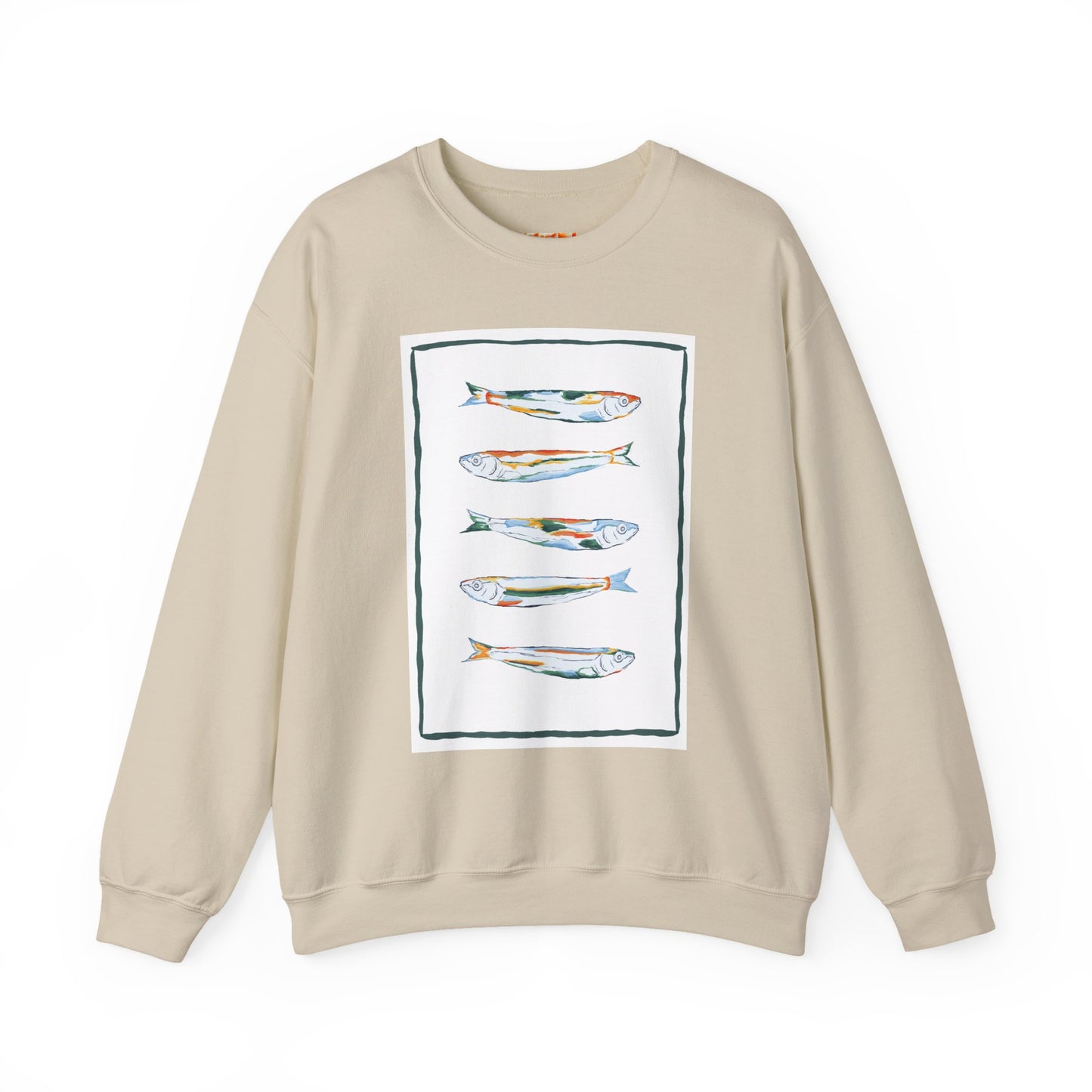 Row of Funky Fish Design Crewneck Sweatshirt - Cozy Unisex Apparel, Perfect for Fishing Lovers, Gift for Nature Enthusiasts, Casual Wear, Artsy Crewnecks, Quirky Fish, Fun Art, Comfy Sweatshirts