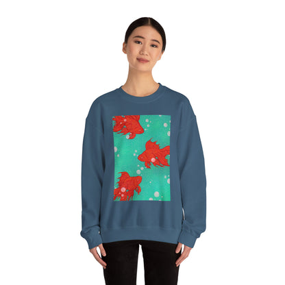 Colorful Fish Graphic Crewneck Sweatshirt, Cozy Unisex Sweater, Fun Graphic Top, Ideal Gift for Fish Lovers, Casual Everyday Wear, Comfy Goldfish Crewneck