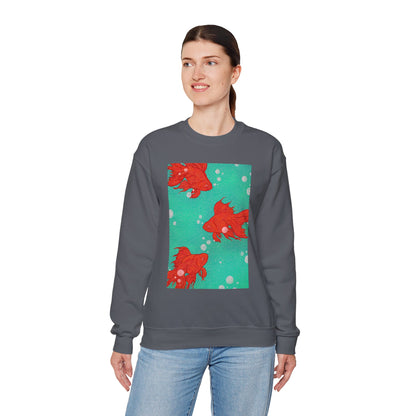 Colorful Fish Graphic Crewneck Sweatshirt, Cozy Unisex Sweater, Fun Graphic Top, Ideal Gift for Fish Lovers, Casual Everyday Wear, Comfy Goldfish Crewneck