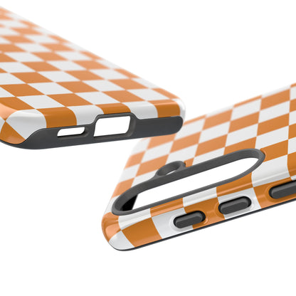 Orange Checkerboard Phone Case, Stylish Tough Cases for Protection, Gift for Friends, Trendy Cell Phone Accessories, Statement Tech Gear