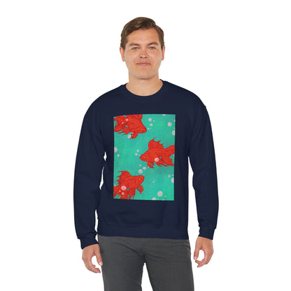 Colorful Fish Graphic Crewneck Sweatshirt, Cozy Unisex Sweater, Fun Graphic Top, Ideal Gift for Fish Lovers, Casual Everyday Wear, Comfy Goldfish Crewneck
