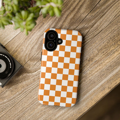Orange Checkerboard Phone Case, Stylish Tough Cases for Protection, Gift for Friends, Trendy Cell Phone Accessories, Statement Tech Gear