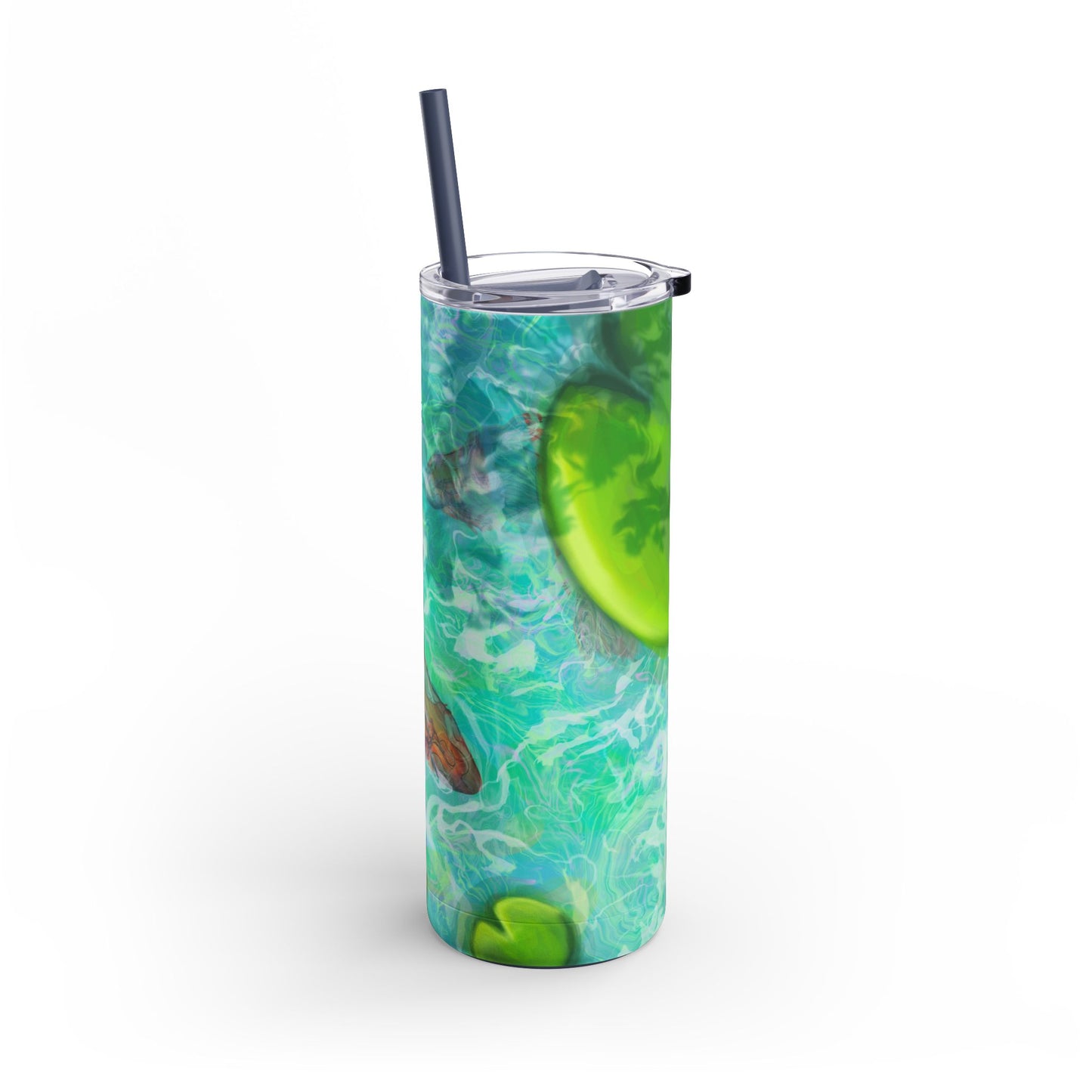 Skinny Tumbler with Abstract Water Design, Eco-Friendly Drinkware, Cool Gift for Her, Summer Vibes, Home & Office Decor, Lily Pads, Fish Pond
