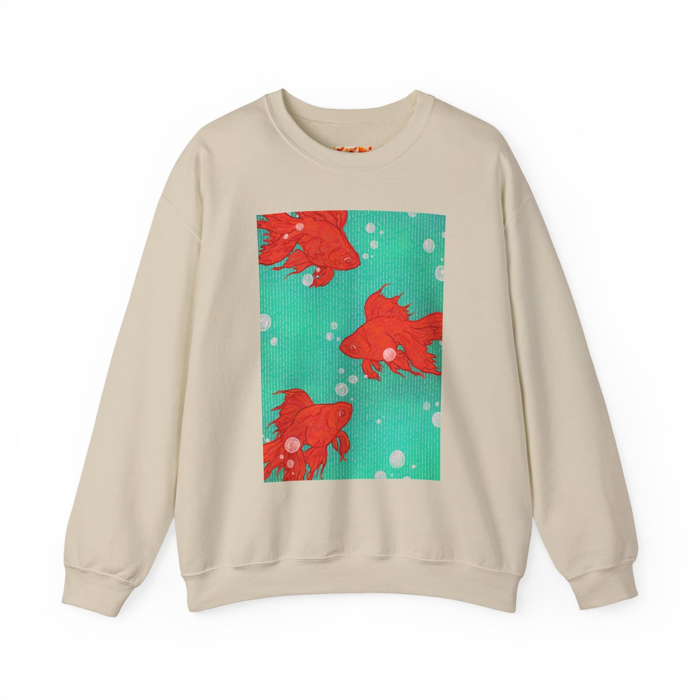 Colorful Fish Graphic Crewneck Sweatshirt, Cozy Unisex Sweater, Fun Graphic Top, Ideal Gift for Fish Lovers, Casual Everyday Wear, Comfy Goldfish Crewneck