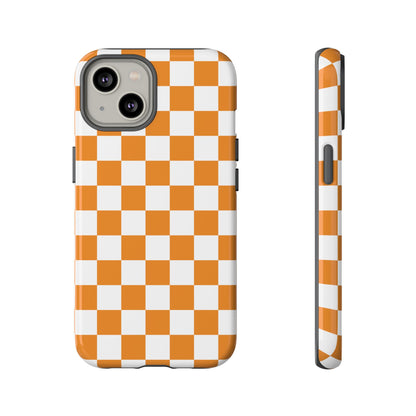 Orange Checkerboard Phone Case, Stylish Tough Cases for Protection, Gift for Friends, Trendy Cell Phone Accessories, Statement Tech Gear