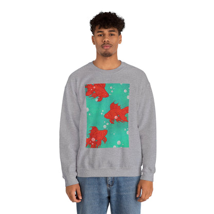 Colorful Fish Graphic Crewneck Sweatshirt, Cozy Unisex Sweater, Fun Graphic Top, Ideal Gift for Fish Lovers, Casual Everyday Wear, Comfy Goldfish Crewneck