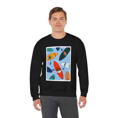 Colorful Kayak Print Crewneck Sweatshirt, Cozy Unisex Pullover, Perfect for Outdoor Lovers, Kayaking Gift, Summer Vibes, Artsy Crewneck, Comfy Pullover, Funky, Quirky Art