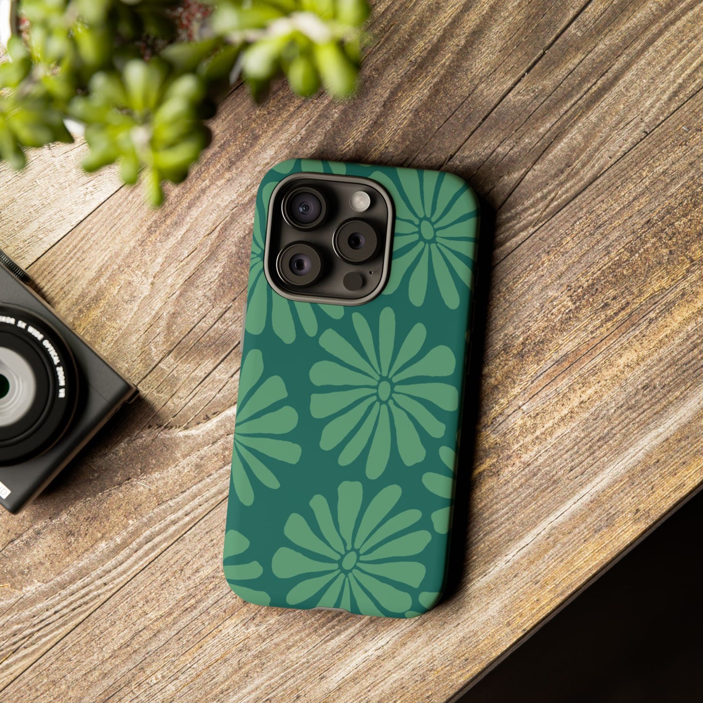 Stylish iPhone Case, Floral Phone Cover, Tough Phone Cases, Green Daisy Design, Unique Gift for Her, Spring Accessories