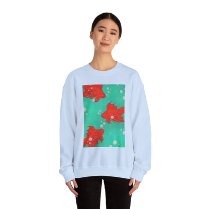 Colorful Fish Graphic Crewneck Sweatshirt, Cozy Unisex Sweater, Fun Graphic Top, Ideal Gift for Fish Lovers, Casual Everyday Wear, Comfy Goldfish Crewneck