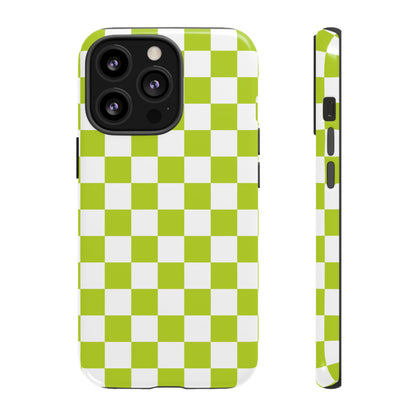 Lively Checker Pattern Phone Case | Tough Cases, Green Checkered Design, Unique Cell Phone Cover, Trendy Accessory, Gift Idea