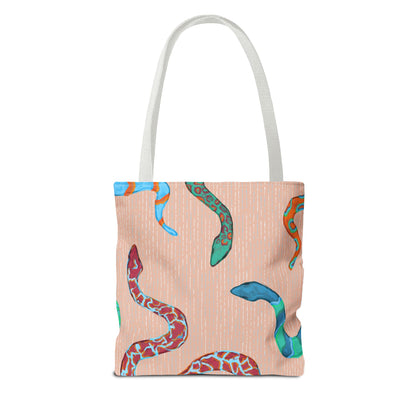 Snake Print Tote Bag, Eco-Friendly Shopping Bag, Trendy Beach Carryall, Boho Style Gift, Unique Art Tote, Grocery Tote Bag