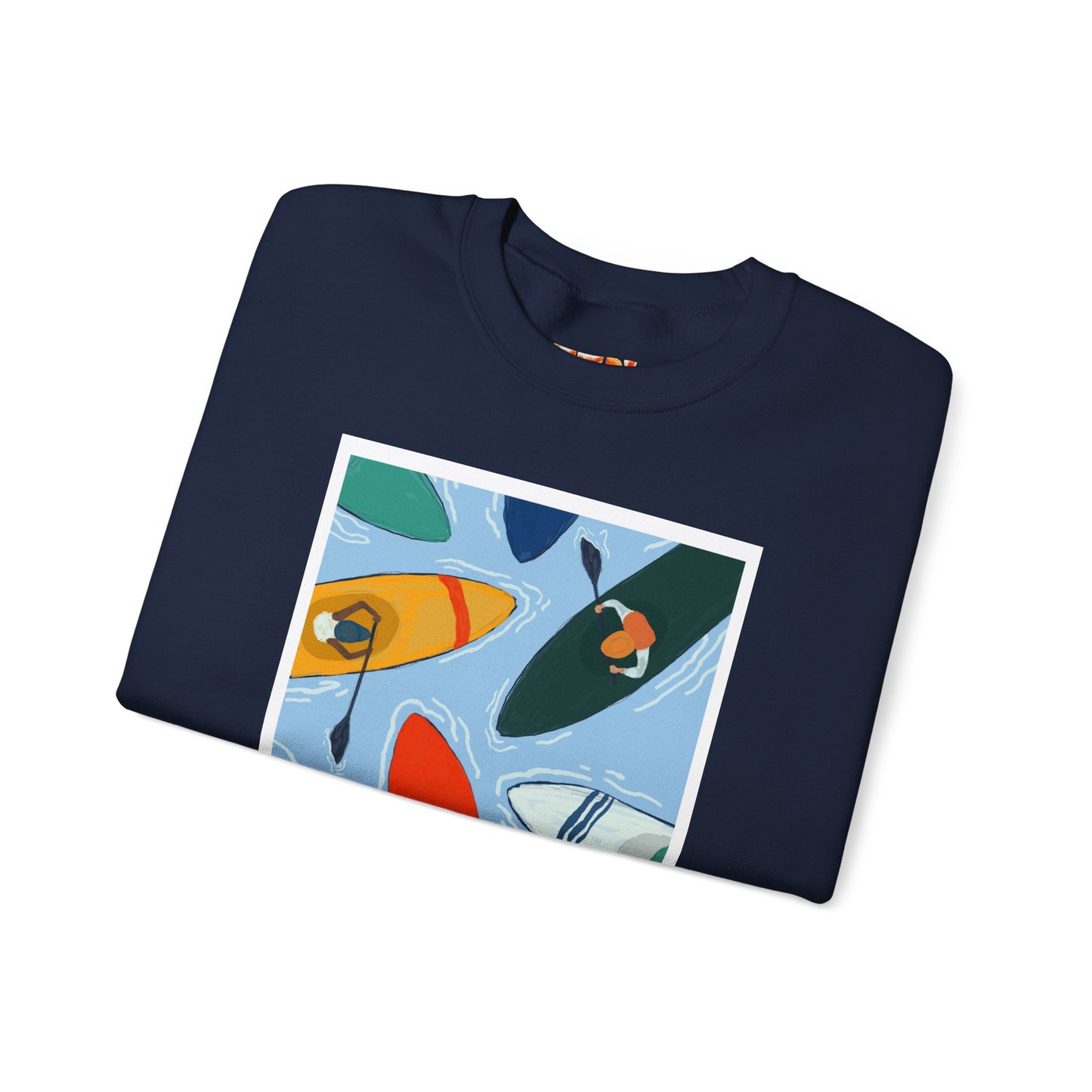 Colorful Kayak Print Crewneck Sweatshirt, Cozy Unisex Pullover, Perfect for Outdoor Lovers, Kayaking Gift, Summer Vibes, Artsy Crewneck, Comfy Pullover, Funky, Quirky Art
