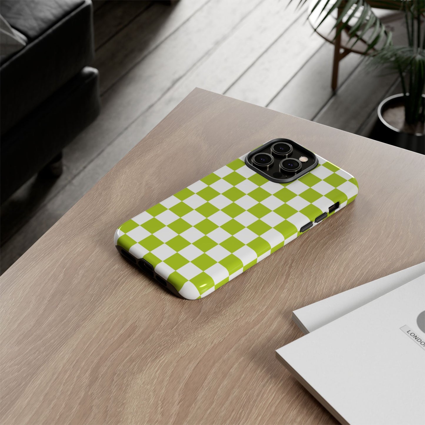 Lively Checker Pattern Phone Case | Tough Cases, Green Checkered Design, Unique Cell Phone Cover, Trendy Accessory, Gift Idea