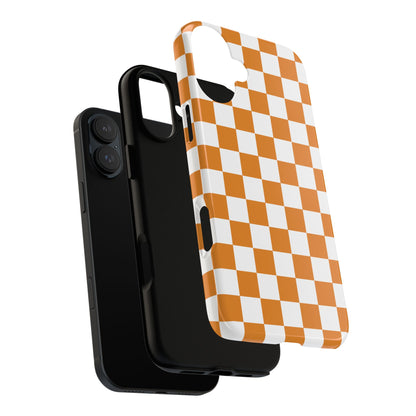 Orange Checkerboard Phone Case, Stylish Tough Cases for Protection, Gift for Friends, Trendy Cell Phone Accessories, Statement Tech Gear