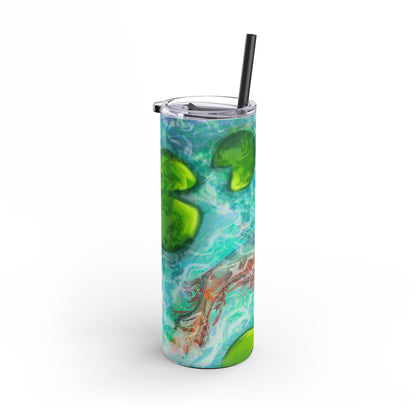 Skinny Tumbler with Abstract Water Design, Eco-Friendly Drinkware, Cool Gift for Her, Summer Vibes, Home & Office Decor, Lily Pads, Fish Pond
