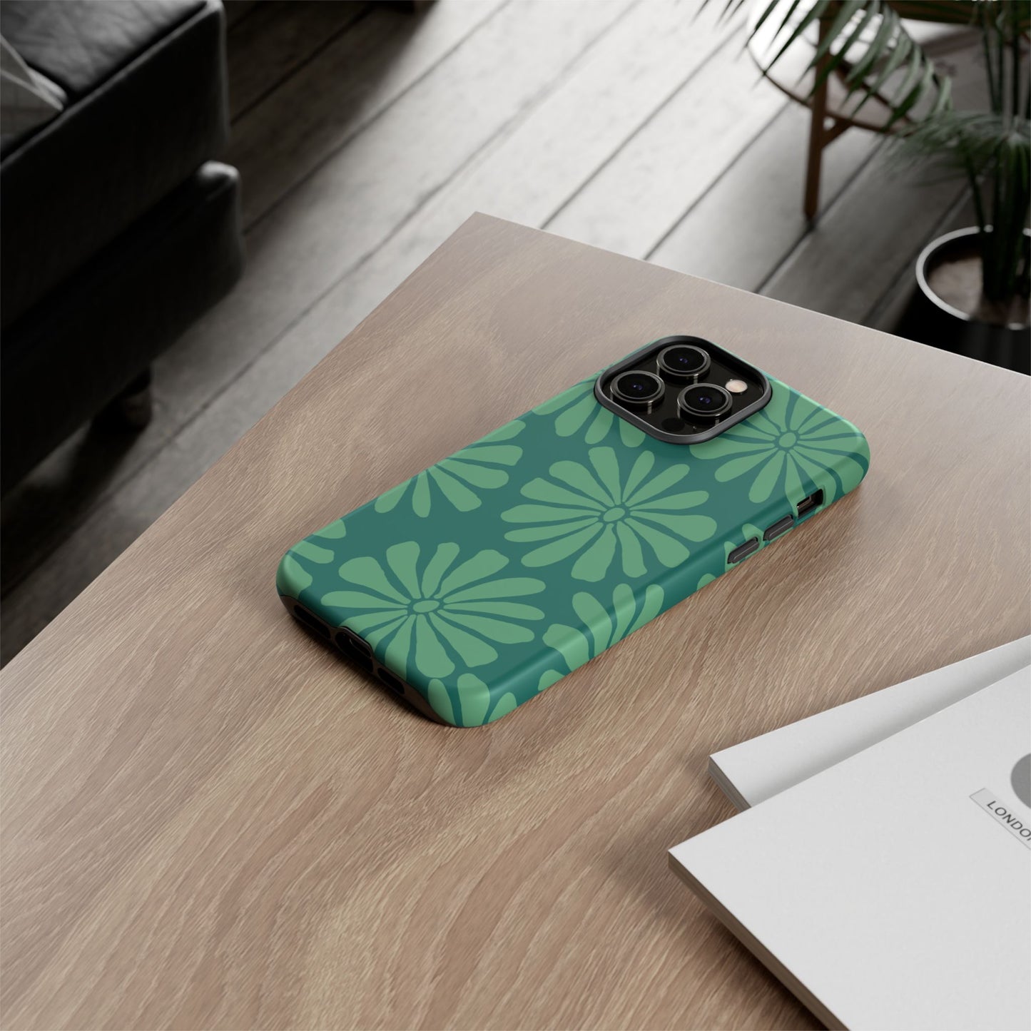 Stylish iPhone Case, Floral Phone Cover, Tough Phone Cases, Green Daisy Design, Unique Gift for Her, Spring Accessories