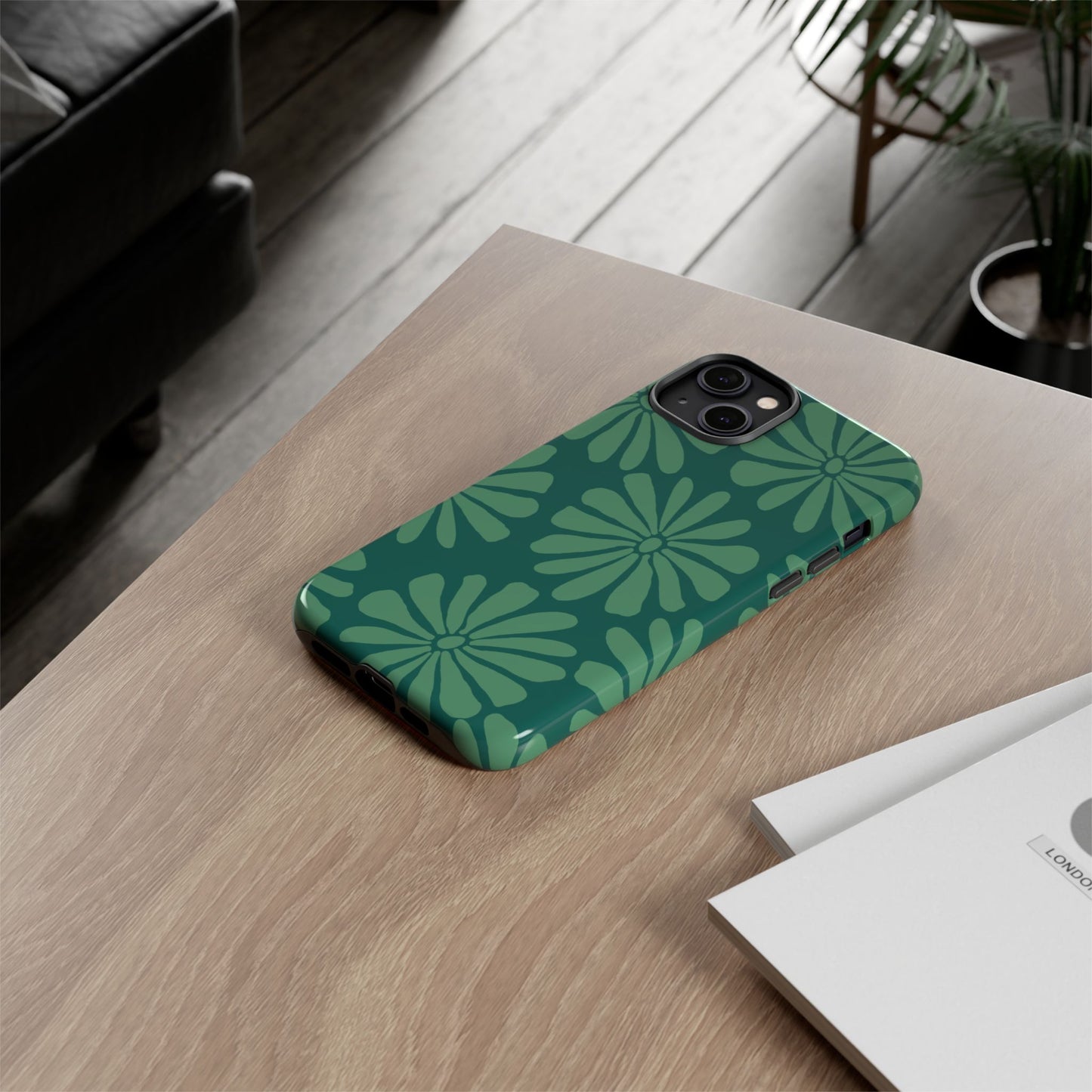 Stylish iPhone Case, Floral Phone Cover, Tough Phone Cases, Green Daisy Design, Unique Gift for Her, Spring Accessories
