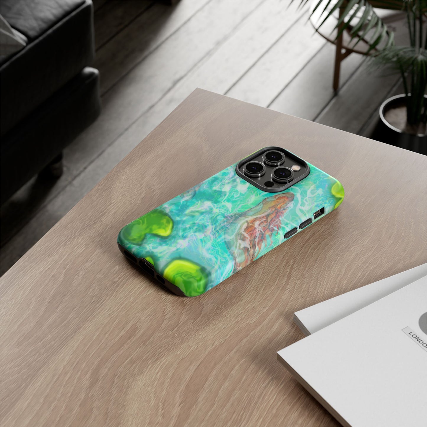 Watercolor Phone Case, Nature Lover Gift, Tough Phone Cover, Phone Accessory, Unique Design for Spring/Summer, Lily Pad, Fish Pond