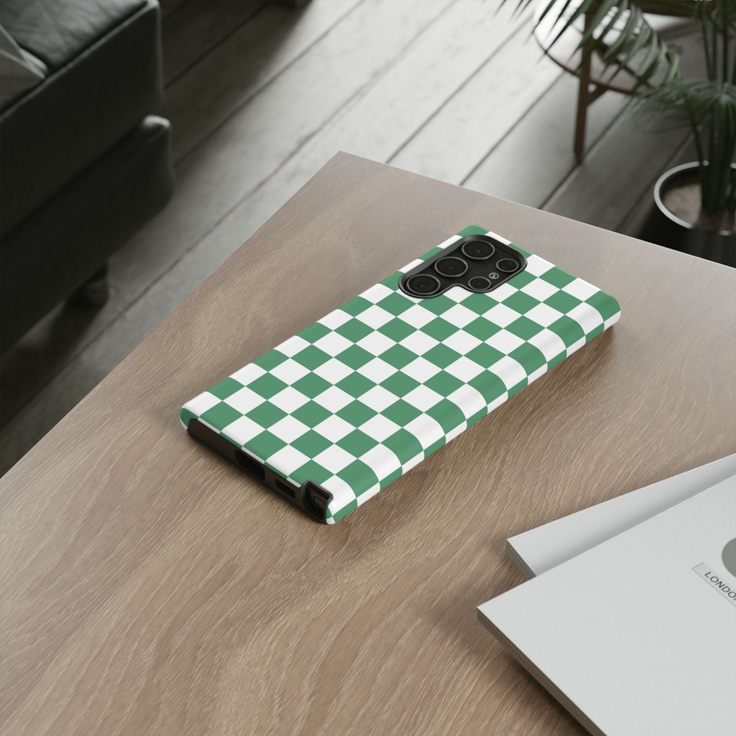 Stylish Phone Case - Green Checker Print, Trendy Phone Cover, Unique Gift, Modern Accessories, Eco-Friendly Case