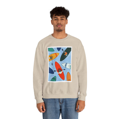 Colorful Kayak Print Crewneck Sweatshirt, Cozy Unisex Pullover, Perfect for Outdoor Lovers, Kayaking Gift, Summer Vibes, Artsy Crewneck, Comfy Pullover, Funky, Quirky Art