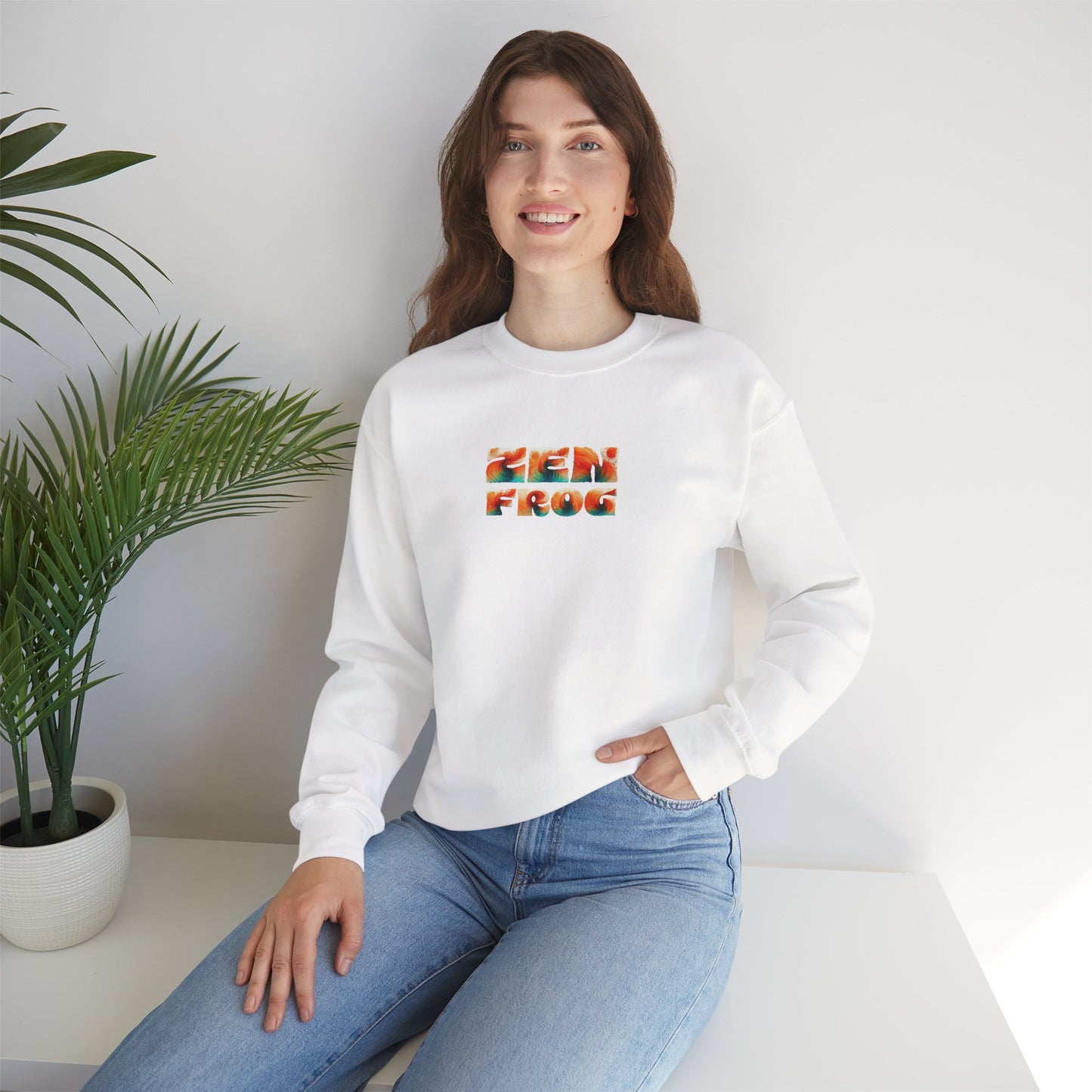 Zen Frog Crewneck Sweatshirt | Cozy Unisex Pullover for Relaxation, Ideal Gift for Nature Lovers, Perfect for Lounging and Casual Outings, Moon, Gift for Him, Gift for Her