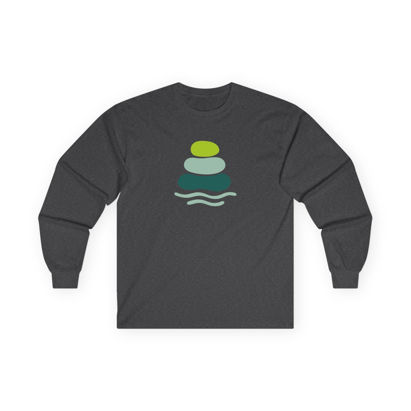 Serene Stacked Stones Long Sleeve Tee, Unisex Long Sleeve Shirt, Relaxation Tee, Gift for Yoga Lovers, Mindfulness Apparel
