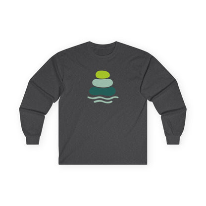Serene Stacked Stones Long Sleeve Tee, Unisex Long Sleeve Shirt, Relaxation Tee, Gift for Yoga Lovers, Mindfulness Apparel