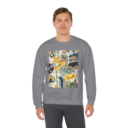 Vibrant Art Sweatshirt for Creatives, Cozy Fall Layering, Gift for Artists, Unique Graphic Pullovers, Casual Everyday Wear, Abstract, Vintage, Collage, Crewneck, Cool Hoodies