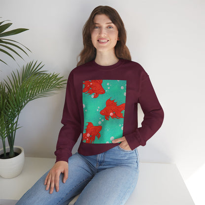 Colorful Fish Graphic Crewneck Sweatshirt, Cozy Unisex Sweater, Fun Graphic Top, Ideal Gift for Fish Lovers, Casual Everyday Wear, Comfy Goldfish Crewneck