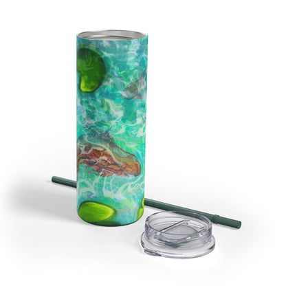 Skinny Tumbler with Abstract Water Design, Eco-Friendly Drinkware, Cool Gift for Her, Summer Vibes, Home & Office Decor, Lily Pads, Fish Pond