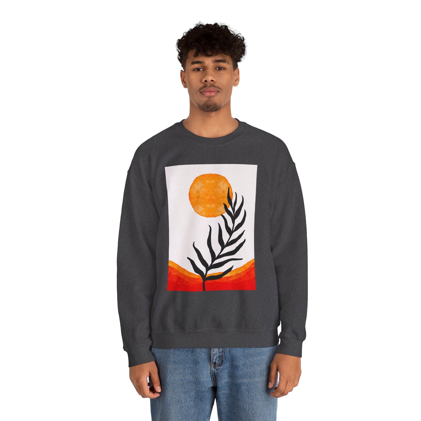 Bohemian Sun & Leaf Crewneck Sweatshirt, Cozy Unisex Sweatshirt, Nature-Inspired Apparel, Fall Fashion, Gift for Nature Lovers
