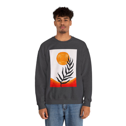 Bohemian Sun & Leaf Crewneck Sweatshirt, Cozy Unisex Sweatshirt, Nature-Inspired Apparel, Fall Fashion, Gift for Nature Lovers