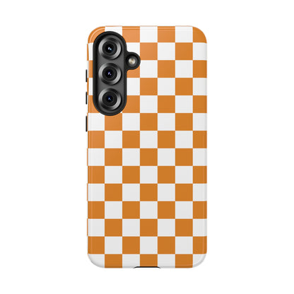 Orange Checkerboard Phone Case, Stylish Tough Cases for Protection, Gift for Friends, Trendy Cell Phone Accessories, Statement Tech Gear