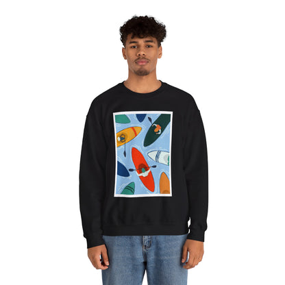 Colorful Kayak Print Crewneck Sweatshirt, Cozy Unisex Pullover, Perfect for Outdoor Lovers, Kayaking Gift, Summer Vibes, Artsy Crewneck, Comfy Pullover, Funky, Quirky Art