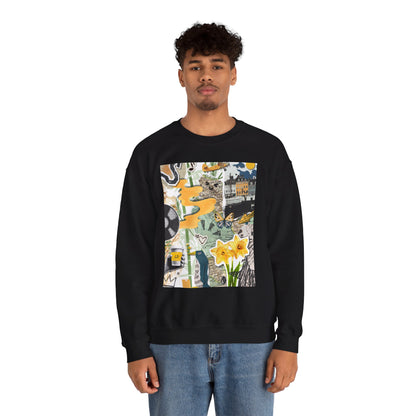Vibrant Art Sweatshirt for Creatives, Cozy Fall Layering, Gift for Artists, Unique Graphic Pullovers, Casual Everyday Wear, Abstract, Vintage, Collage, Crewneck, Cool Hoodies