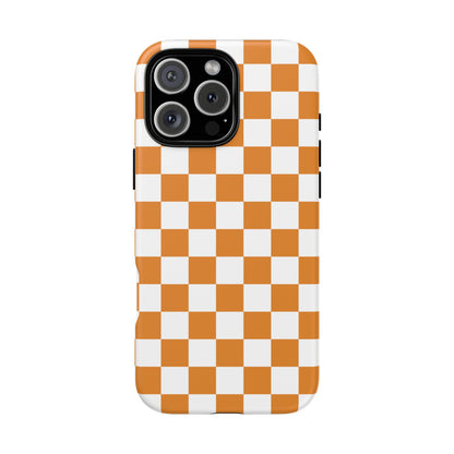 Orange Checkerboard Phone Case, Stylish Tough Cases for Protection, Gift for Friends, Trendy Cell Phone Accessories, Statement Tech Gear