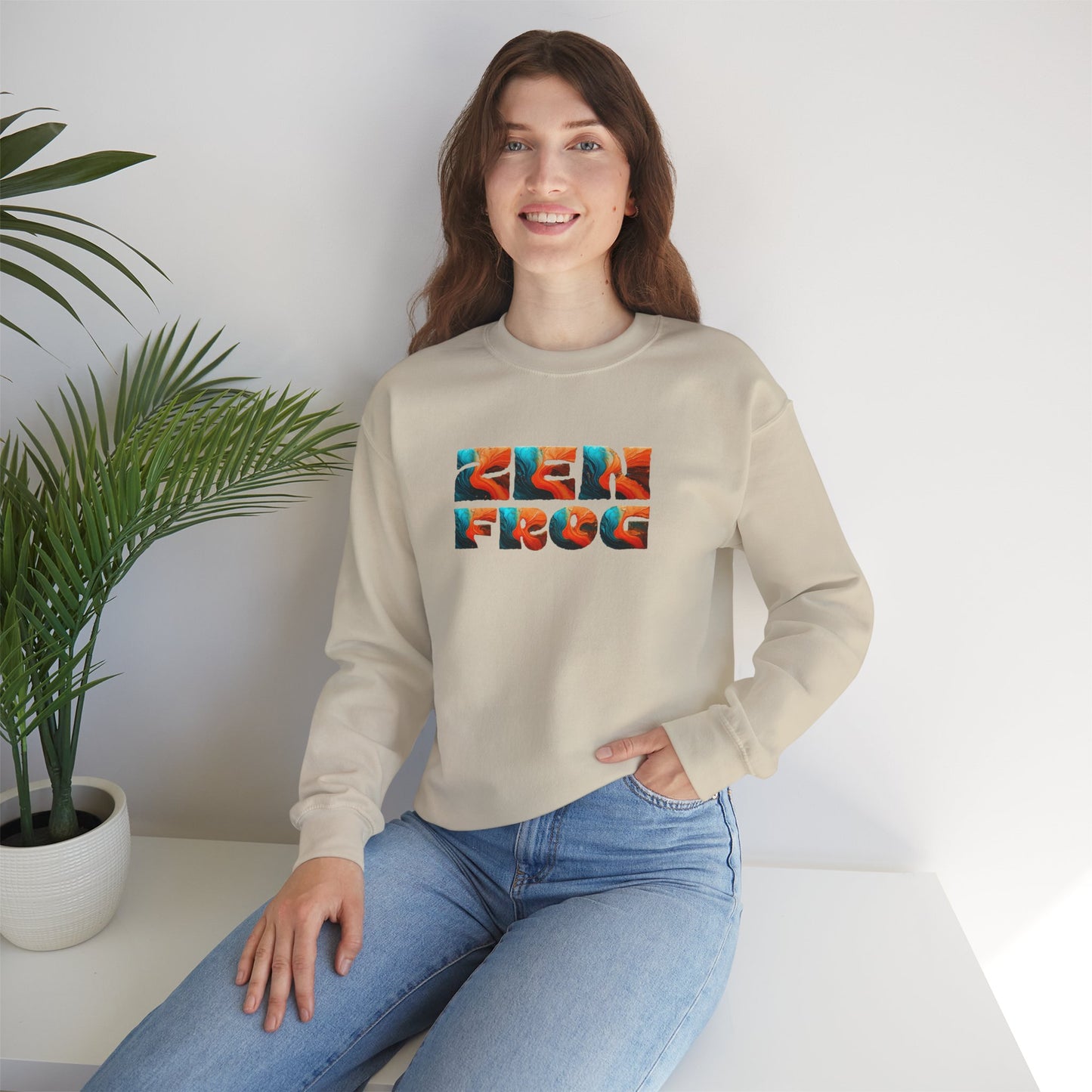 Zen Frog Crewneck Sweatshirt, Cozy Unisex Sweatshirt, Relaxed Fit Fashion, Perfect Gift for Friends, Everyday Style, Casual Wear, Simple Moon Design, Gift for Him, Gift for Her