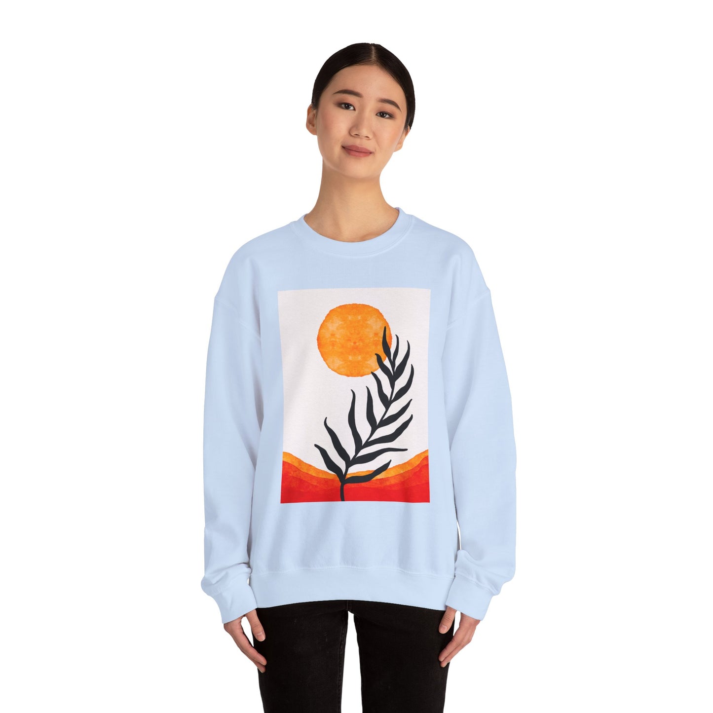 Bohemian Sun & Leaf Crewneck Sweatshirt, Cozy Unisex Sweatshirt, Nature-Inspired Apparel, Fall Fashion, Gift for Nature Lovers