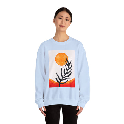 Bohemian Sun & Leaf Crewneck Sweatshirt, Cozy Unisex Sweatshirt, Nature-Inspired Apparel, Fall Fashion, Gift for Nature Lovers