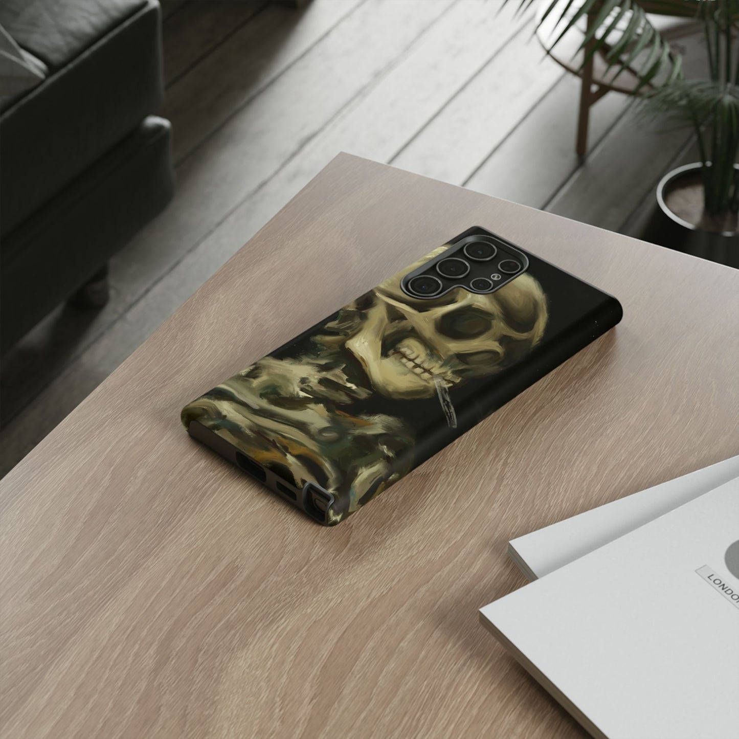 Skull Phone Case - Tough Cases, Macabre Style, Unique Accessories, Perfect for Halloween, Gothic Decor, Edgy Gift Idea | Van Gogh Reimagined, Abstract Twist on  Van Gogh's Skeleton with Burning Cigarette