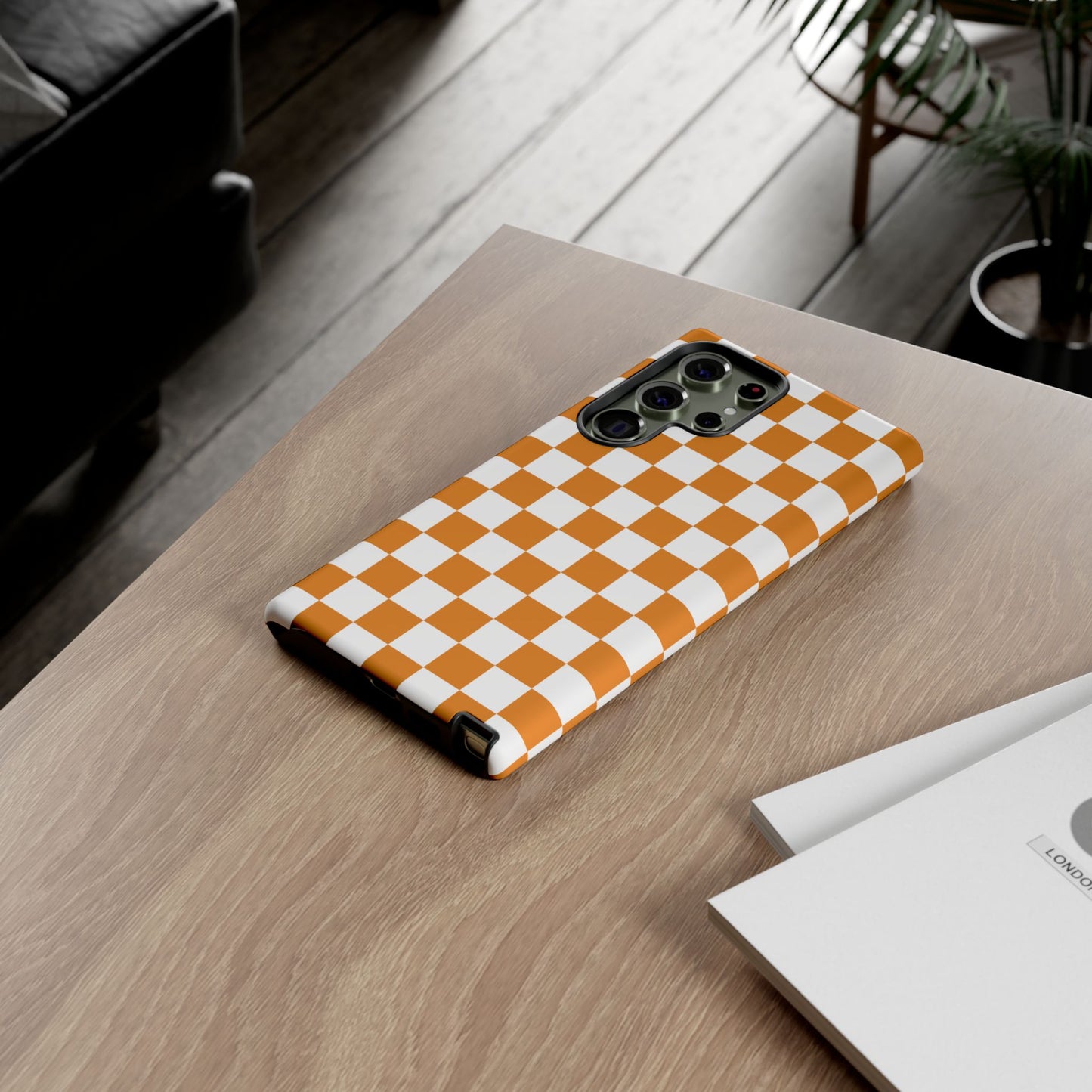 Orange Checkerboard Phone Case, Stylish Tough Cases for Protection, Gift for Friends, Trendy Cell Phone Accessories, Statement Tech Gear
