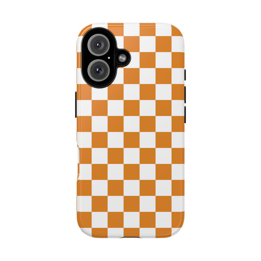 Orange Checkerboard Phone Case, Stylish Tough Cases for Protection, Gift for Friends, Trendy Cell Phone Accessories, Statement Tech Gear